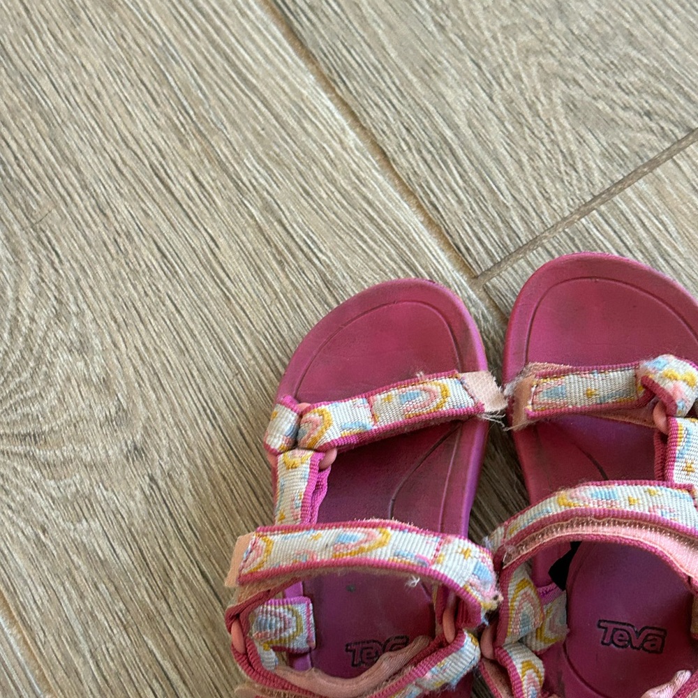 Teva Kids Pink Sandals with Multicolor Patterned Straps